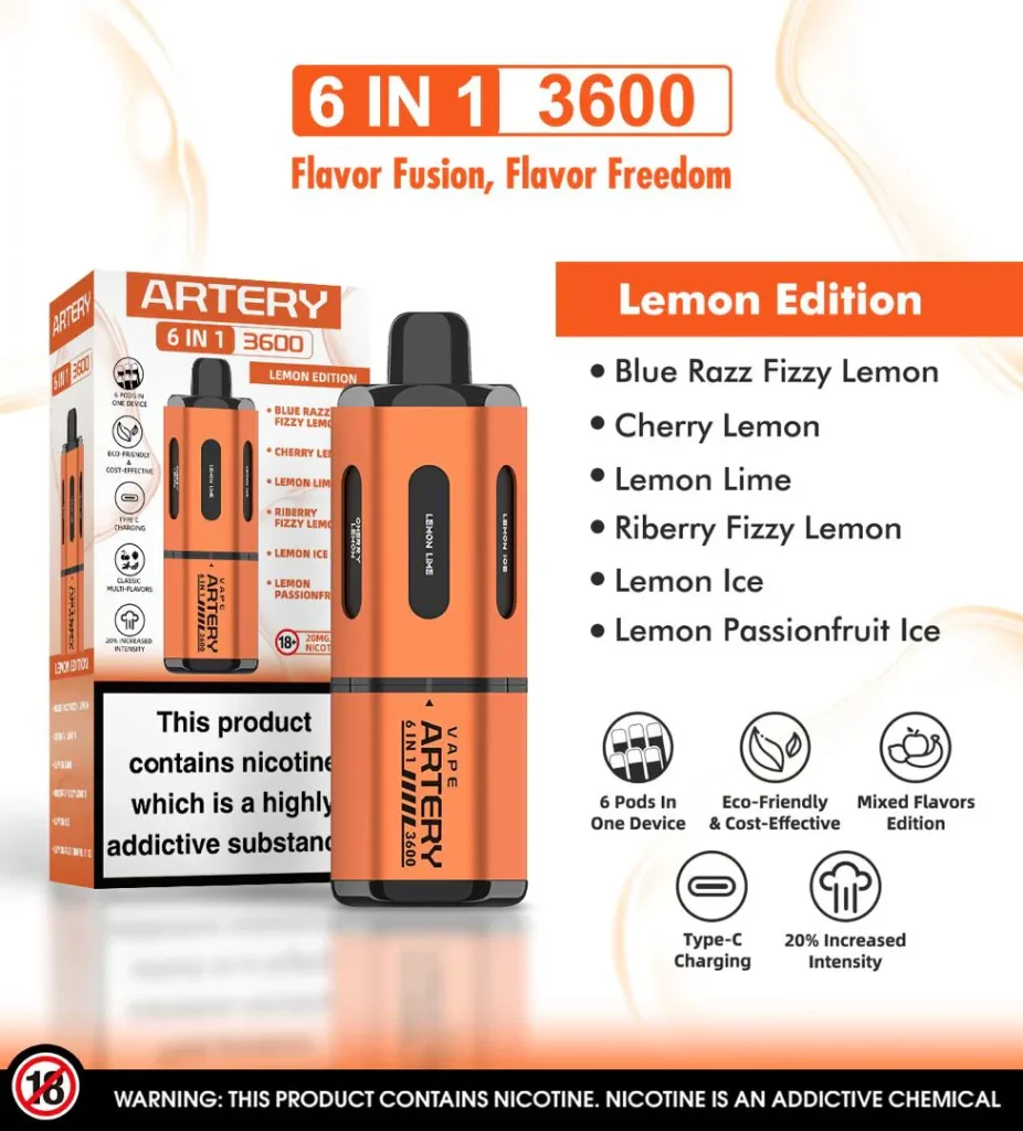 Artery3600LemonEdition MultiFlavour 6 in 1Disposable 1080x