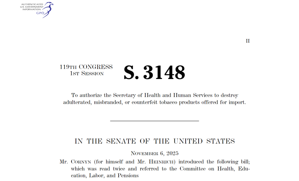 Ensuring the necessary destruction of illicit chinese tobacco act bill